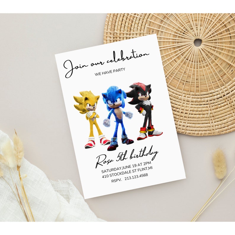 Sonic Invitation Sonic birthday Invitation template Sonic The Hedgehog Invitation Sonic Party Invite Minimalist Modern Sonic