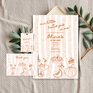Editable Cutie Pie 1st Birthday Invitation Template, Our Little Cutie Pie is One, Printable Orange Theme Birthday Party Invite, DIY Download