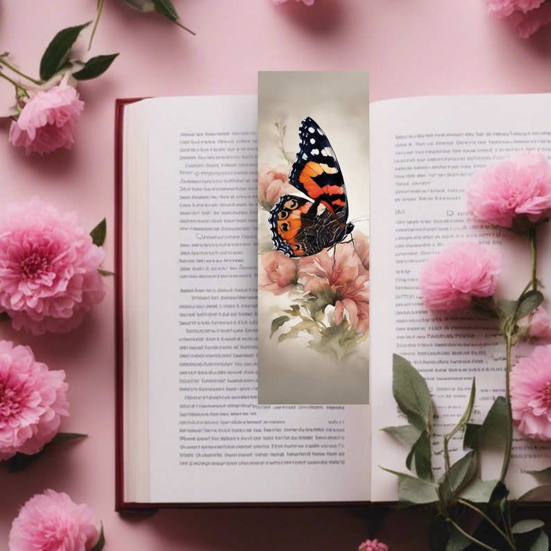 Butterfly Bookmark Printable, 40 Digital Bookmark Gift, Book Lovers Designs, Butterfly Digital Letter PDF, Separate PNG, Instant Download zdjęcie 2
