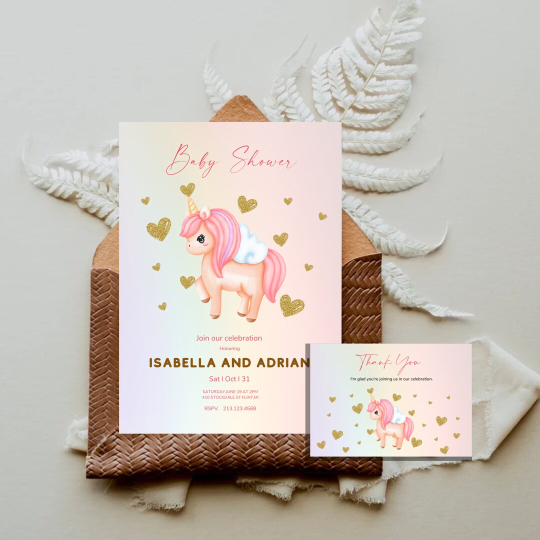 Editable Unicorn Baby Shower Invitation Rainbow Unicorn Etsy