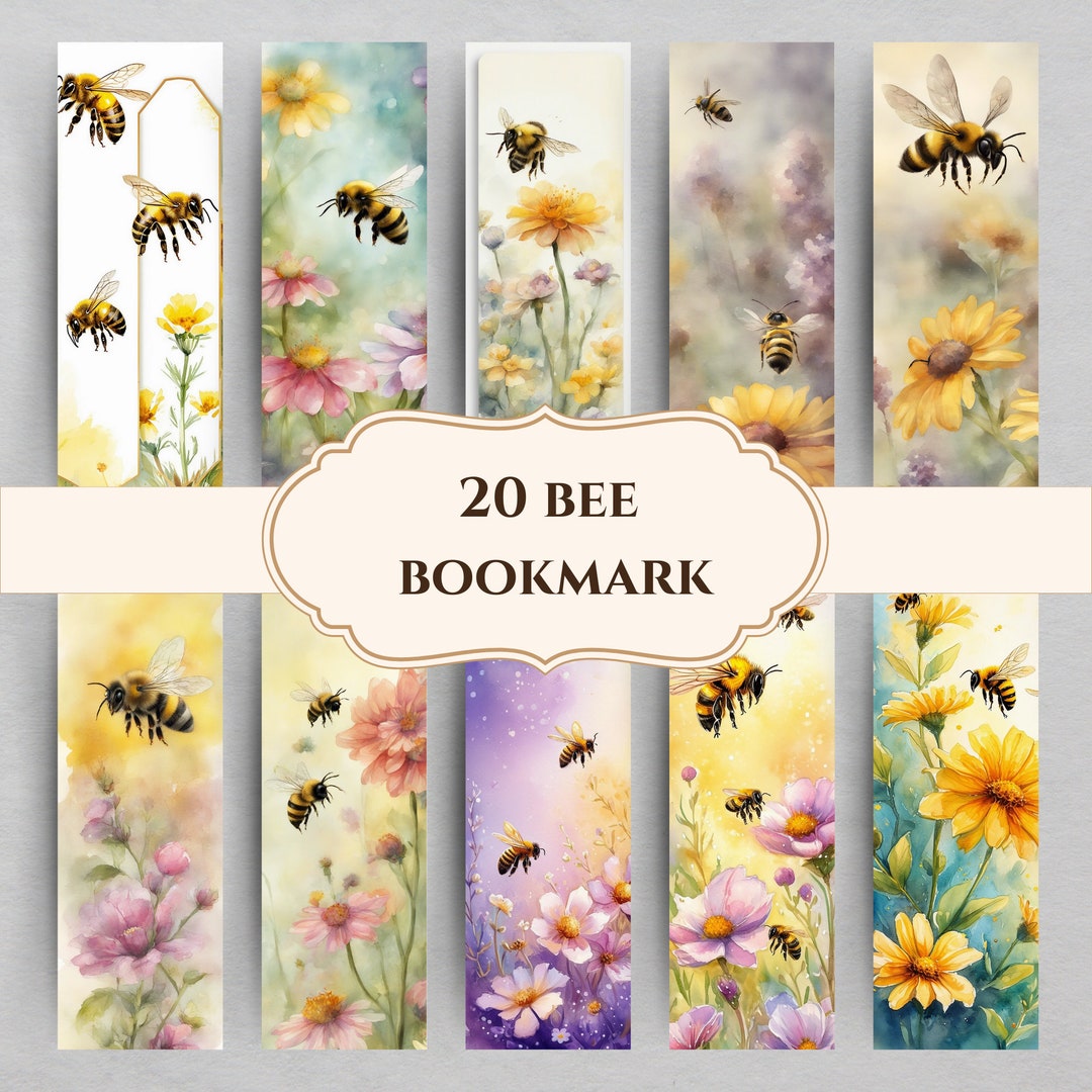 Bee Bookmark Printable, Digital Bee Bookmark, Book Lovers Designs, Digital Letter Size 11x8.5 ...