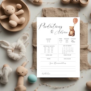 Jeux de baby shower ours en peluche, prédictions de bébé et cartes de conseils, baby shower numérique We Can Bearly Wait, conseils aux parents, souhaits pour bébé