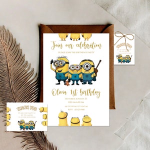 Bearbeitbare Minion Geburtstagseinladung, Jungen und Mädchen Kinder Einladung, Geburtstagseinladung, Vorlage bearbeitbar druckbar, Instant Download V3