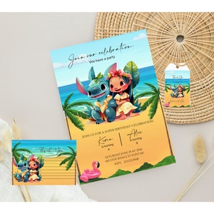 Lilo and Stitch Birthday Invitation Template, Personalized Sibling Digital Kids Party Invite Template, Stitch Party Invite, stitch invite