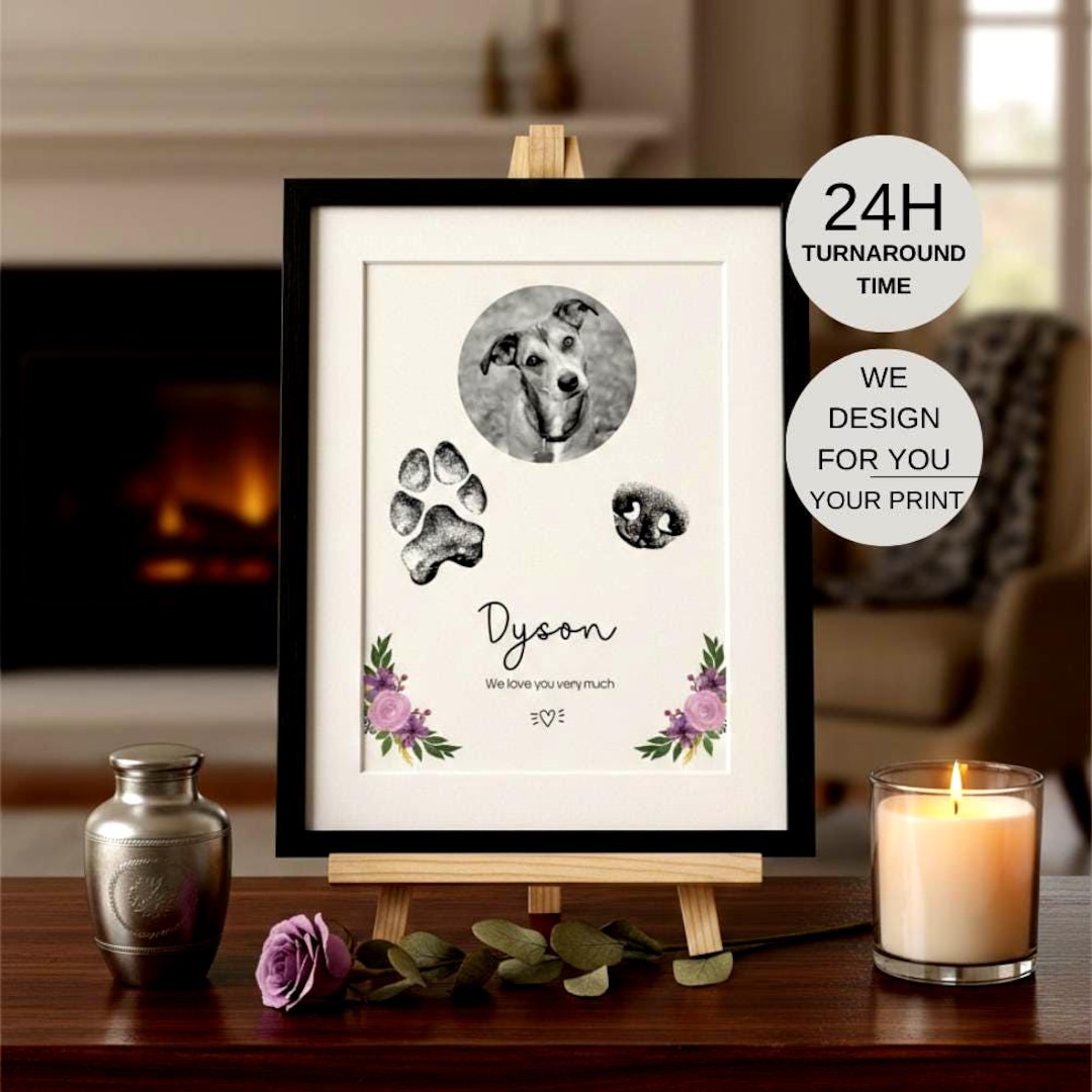 Custom Pet Nose & Paw Print Art From Photo, Memorial Keepsake ...