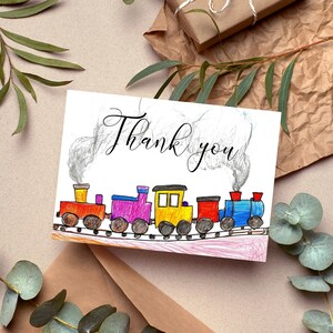 Cartão de agradecimento de trem, cartão de agradecimento mínimo de aniversário de trem, agradecimento de aniversário infantil, cartão de agradecimento de desenho infantil, presente digital para crianças