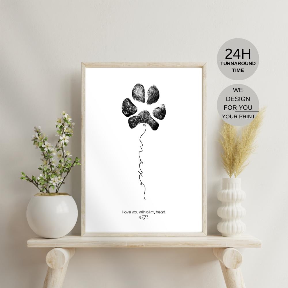 Custom Pet Paw Print From Photo, Dog Memorial Gift for Pet Loss ...