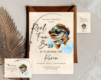 Editable Fishing Birthday Invitation Template, Adult Reel Fun Bass Birthday Party Invite, Fisherman Birthday invite, INSTANT DOWNLOAD V4