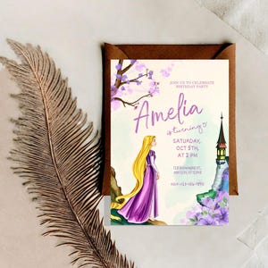 Convite de aniversário da Rapunzel, convite para festa da Rapunzel Enrolados, convite editável da princesa roxa, convite de aniversário da princesa, download instantâneo