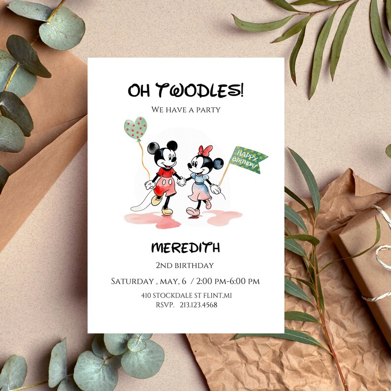 Oh Twodles Mickey Mouse Birthday Invitation Mickey and - Etsy