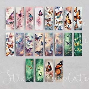 Butterfly Bookmark Printable, 40 Digital Bookmark Gift, Book Lovers Designs, Butterfly Digital Letter PDF, Separate PNG, Instant Download zdjęcie 5