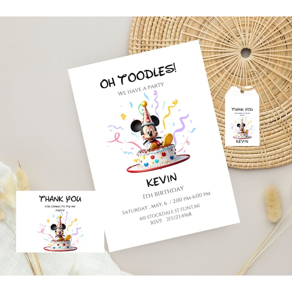 Oh Toodles Mickey Mouse birthday invitation, Mickey and minnie Mouse invite, First birthday invite, Editable template, Instant Download