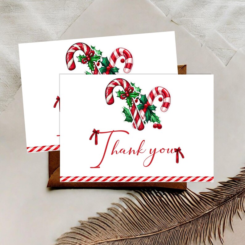 Candy Cane Thank You Card Template, Christmas Candy Cane Baby Shower