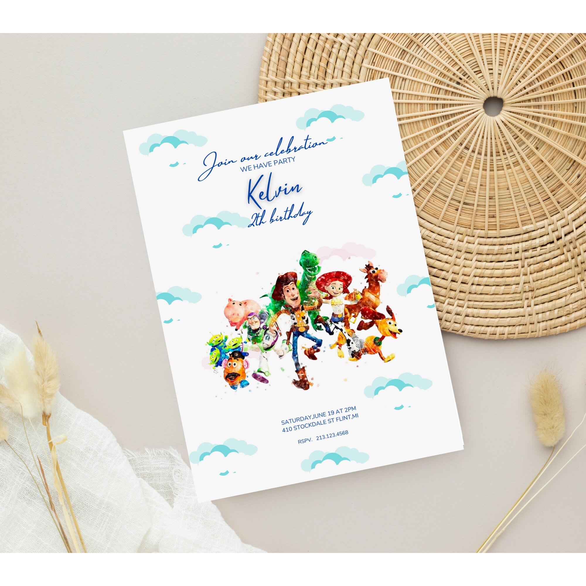 Blue Two Infinity and Beyond Invitation Toy Story Birthday Invitation Kids Birthday invites Watercolor Toy Story Invitation