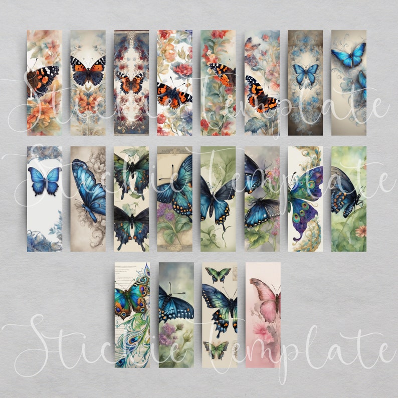 Butterfly Bookmark Printable, 40 Digital Bookmark Gift, Book Lovers Designs, Butterfly Digital Letter PDF, Separate PNG, Instant Download zdjęcie 6