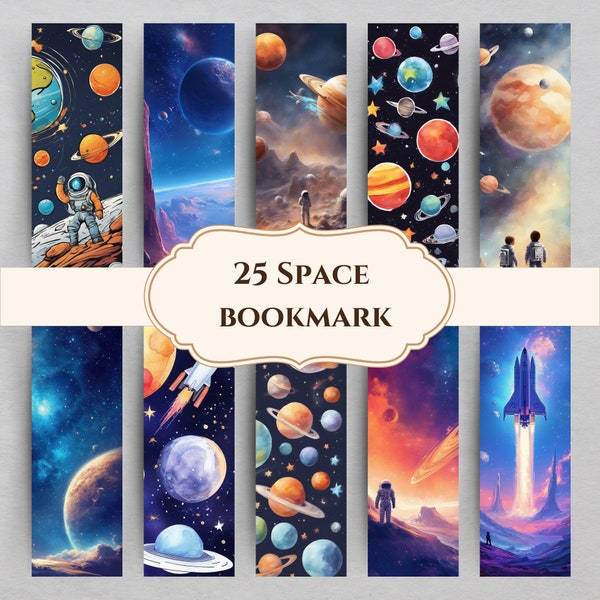 Space Bookmark Printable, Galaxy Gift, Planets Rocket Bookmark Gift, Space Bookmarks for Boys, PNGs PDF Digital Bookmark, Instant Download