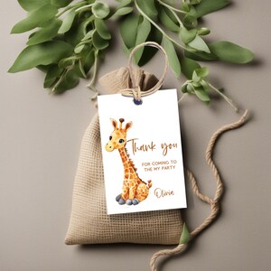 Safari Thank You Tag, Birthday Safari Giraffe Editable Thank You Tag, Giraffe Gift Tag Printable, Instant Download, Giraffe Thank You Tag