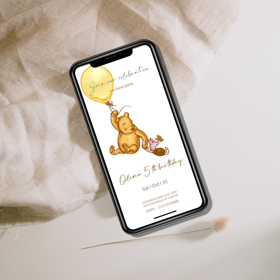 Winnie the Pooh Evite, Classic Winnie the Pooh Birthday Evite