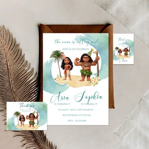 Bearbeitbare Sibling Moana Geburtstagseinladung, Digital Hawaii Moana Geburtstag einladen, Kinderparty einladen, Moana Beach Vorlage, Sofort-Download