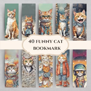 Cat Bookmark Printable, Cat Digital Bookmark Gift, Book Lovers Designs, PDF, Separate PNGs, Digital Bookmark, Instant Download