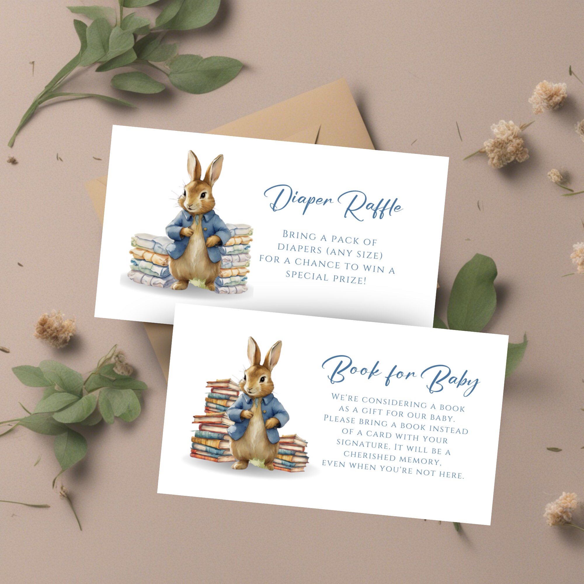 Peter Rabbit Baby Booties Diaper Raffle and Book for Baby Card, Blue ...