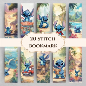 Marcador de Lilo e Stitch para impressão, designs para amantes de livros, tamanho de letra digital 11x8,5 PDF, PNGs separados, marcador digital, download instantâneo