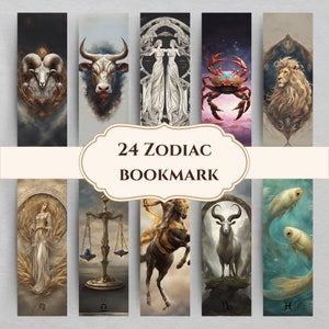 Marcador de página do zodíaco para impressão, marcador digital de astrologia para presente, designs para amantes de livros, PDF, PNGs separados, marcador digital, download instantâneo