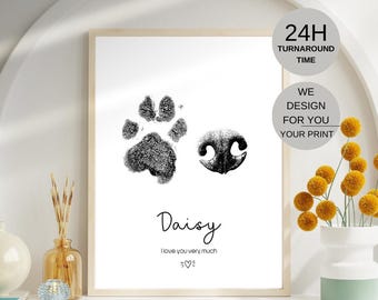 Custom Pet Nose & Paw Print Art from Photo, Memorial Keepsake, Personalized Dog and Cat Loss Gift, Digital Download