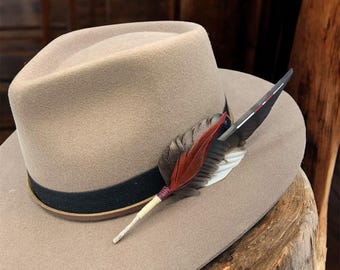 Hat Feather, Wine and Gray Fedora Hat Feather, Western Hat Feather