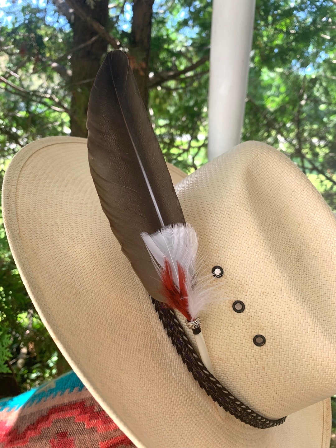 【if you have/Feather Hat】 AU-FHB-11 Feather Hat Band With Green Jasper Colored Stone