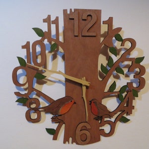Irish Garden Birds 3D Wooden Clock - Robins handmade home decor