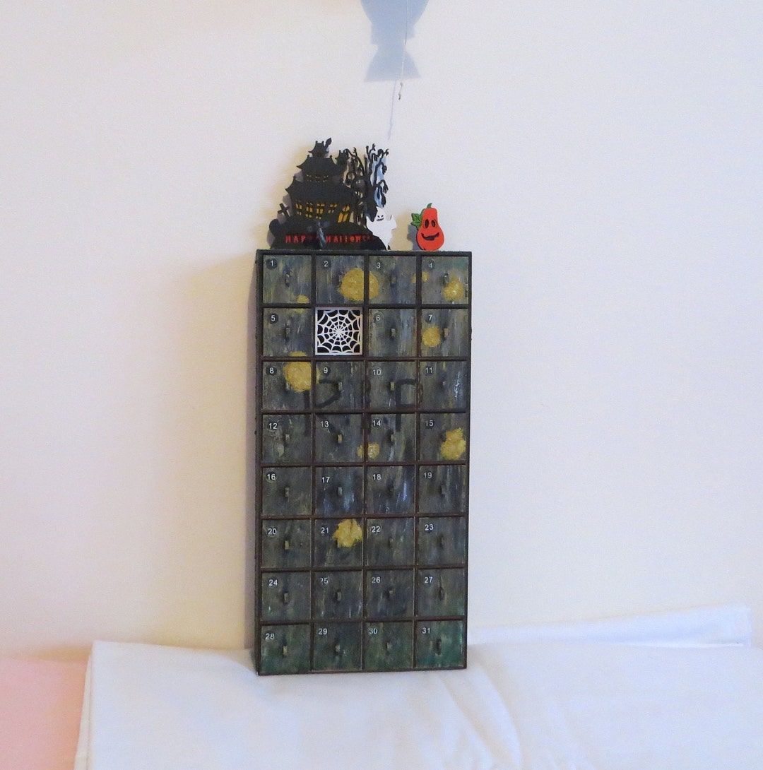 Haunted House Halloween Advent Countdown Calendar Wooden Draws Etsy