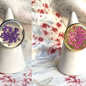 Customizable stainless steel ring - Resin and dried flowers - handmade - artisanal creation