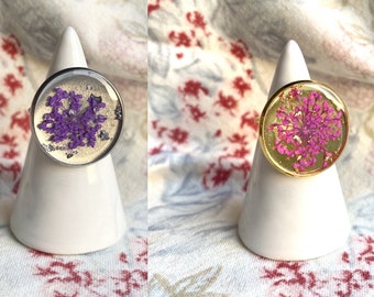 Customizable stainless steel ring - Resin and dried flowers - handmade - artisanal creation