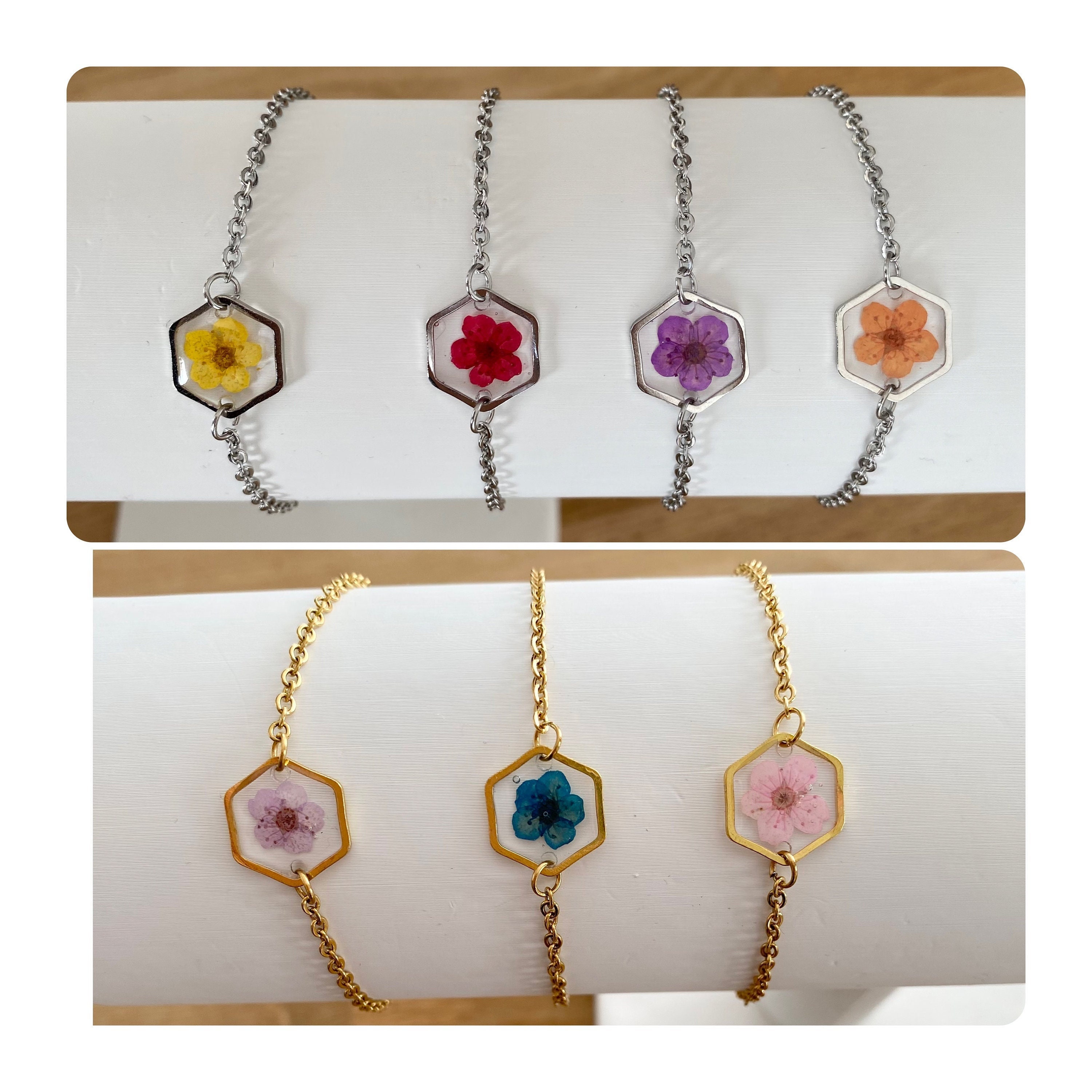 Personalized bracelet Women's bracelet Bridesmaid bracelet Wedding bracelet EVJF bracelet Dried flower and resin bracelet