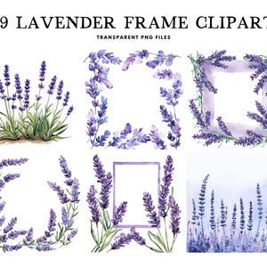 Watercolor Lavender Frame Clipart, Png Bundle, Clip Art, Illustration, Border Design, Floral, Flower Decor, Commercial Use, Digital Download