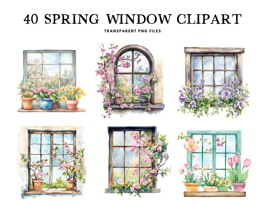Watercolor Spring Window Clipart Bundle, Spring Window Png, Spring Clip ...