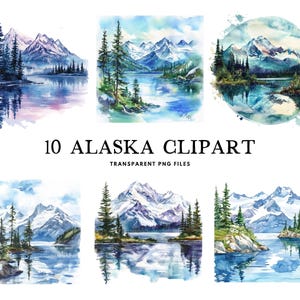Watercolor Alaska Clipart Bundle, Alaska Png, Alaska Landscape Clip Art, Landscape Illustration, Alaskan Design, Wildlife, Mountain, Nature
