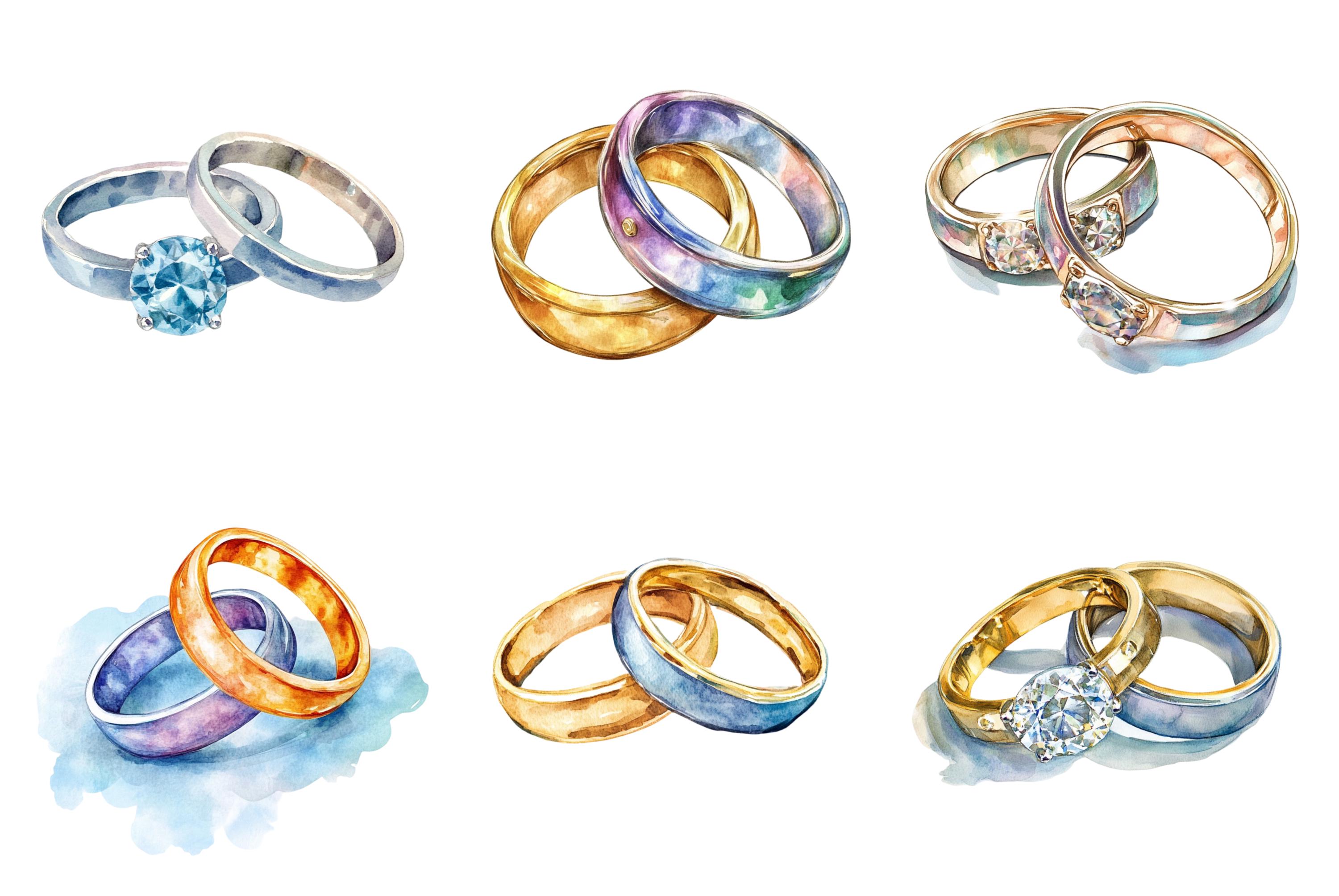 Watercolor Wedding Ring Clipart, Png Bundle, Jewelry Clip Art ...