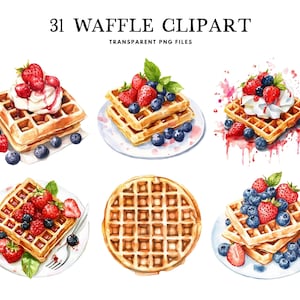 Watercolor Waffle Clipart, Png Bundle, Dessert Clip Art, Breakfast Illustration, Brunch Design, Sweet, Free Commercial Use, Digital Download