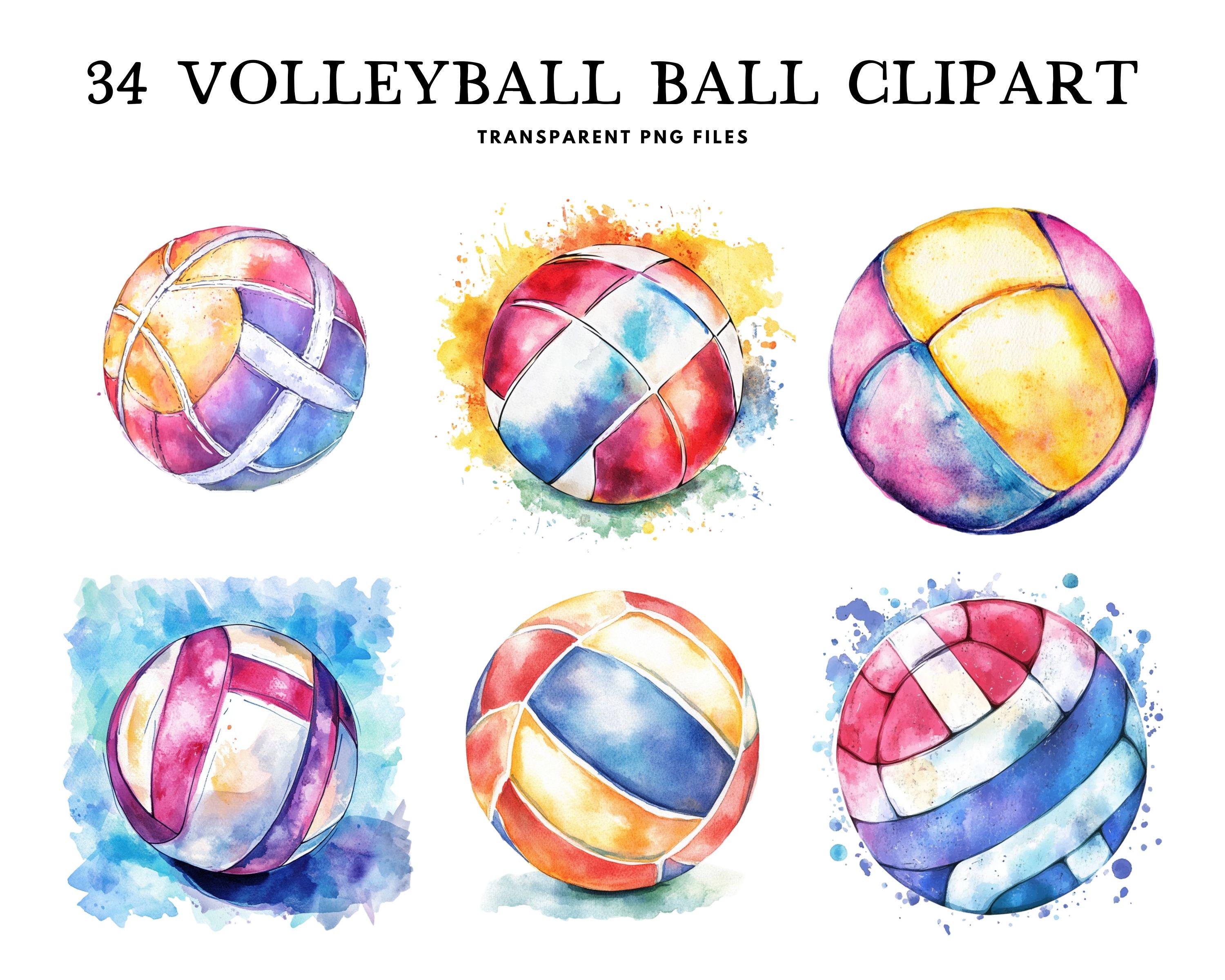 Watercolor Volleyball Ball Clipart, Volleyball Ball Png Bundle, Clip Art  Illustration Design, Free Commercial Use, Instant Digital Download, image size:3000x2400