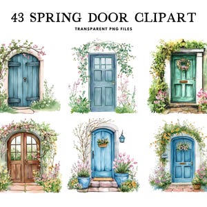 Aquarel lente deur clipart, png-bundel, illustraties, illustratie, tuinontwerp, huis, gratis commercieel gebruik, instant digitale download