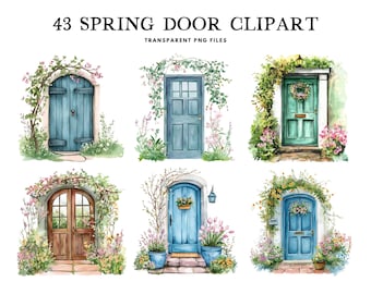 Aquarell Frühling Tür Clipart, Png-Bundle, Clip Art, Illustration, Gartengestaltung, Haus, freie kommerzielle Nutzung, sofort digitaler Download