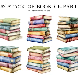 Watercolor Stack Of Book Clipart, Png Bundle, Clip Art Illustration, Library Design, Reading, Reader, Book Lover, Instant Digital Download