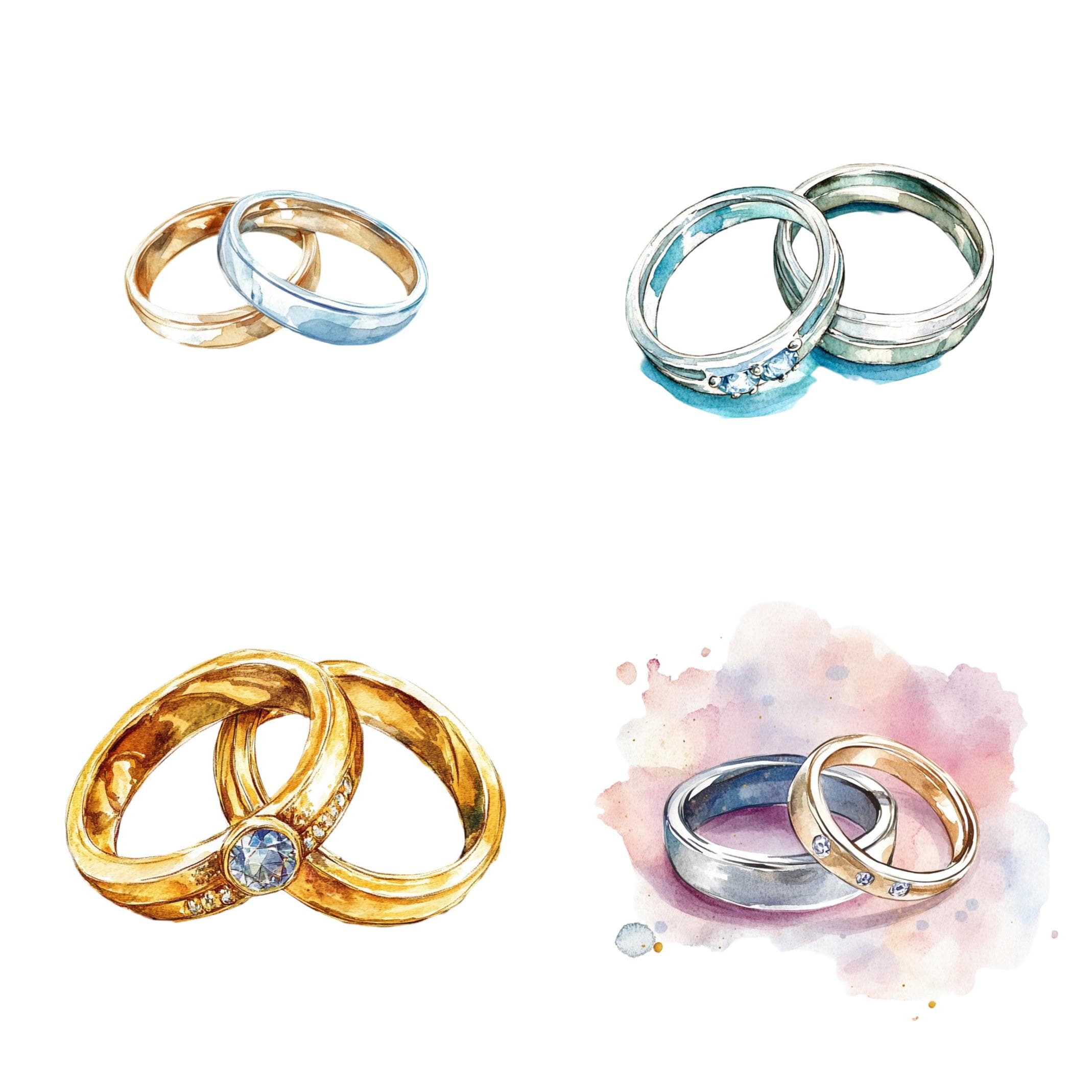 Watercolor Wedding Ring Clipart, Png Bundle, Jewelry Clip Art ...