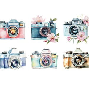 Watercolor Camera Clipart Bundle, Camera Png, Vintage Camera Clip Art, Retro Camera Illustration, Photography Design, Photographer image 2