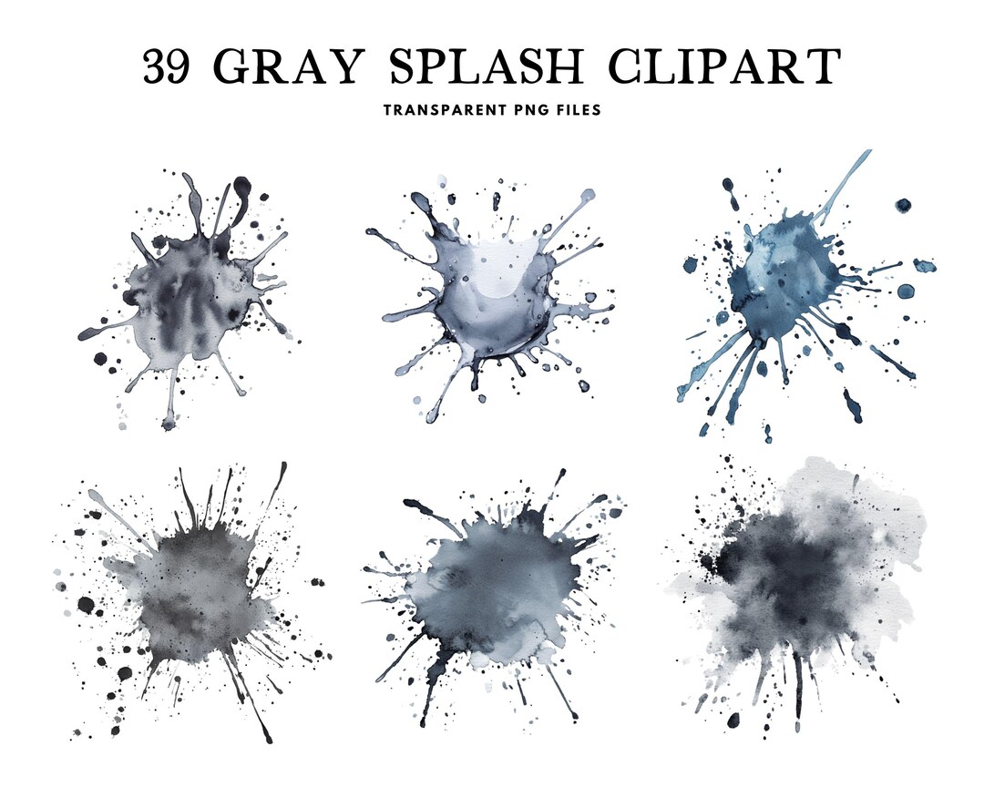 Watercolor Gray Splash Clipart, Png Bundle, Clip Art, Illustration, Ink ...