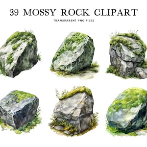 Aquarelle roche moussu des cliparts, Png Bundle, Pierre, clipart, illustration, conception, mousse, usage commercial gratuit, téléchargement immédiat