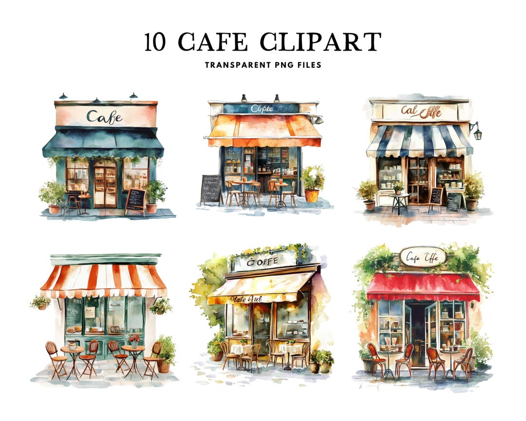 Watercolor Cafe Clipart, Cafe Png Bundle, Coffee Shop Clip Art, Cozy ...