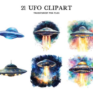 Watercolor Ufo Clipart, Png Bundle, Alien Spacecraft Clip Art, Space Illustration, Astronomy Design, Galaxy, Commercial Use Digital Download